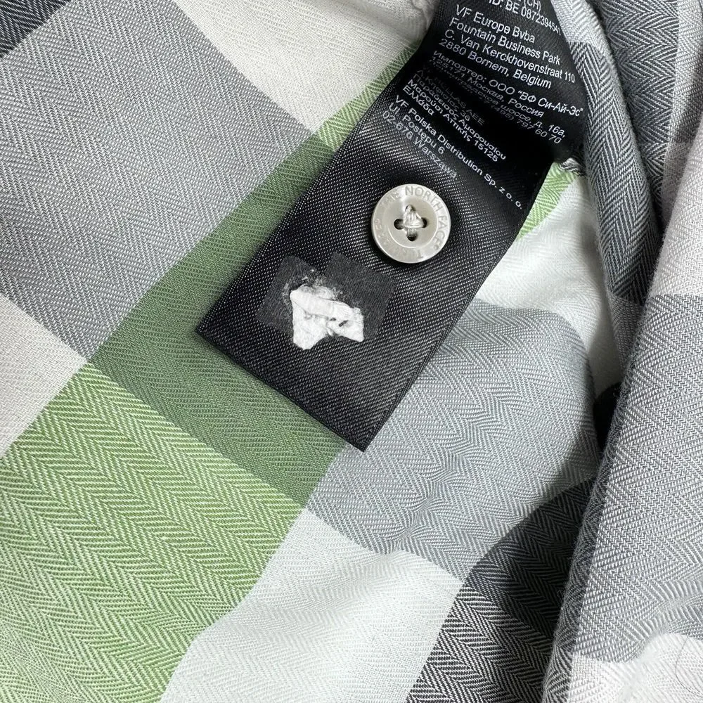 The North Face Short Sleeve Blue Lime Plaid Cotton Blend Button Up Shirt‎ Large